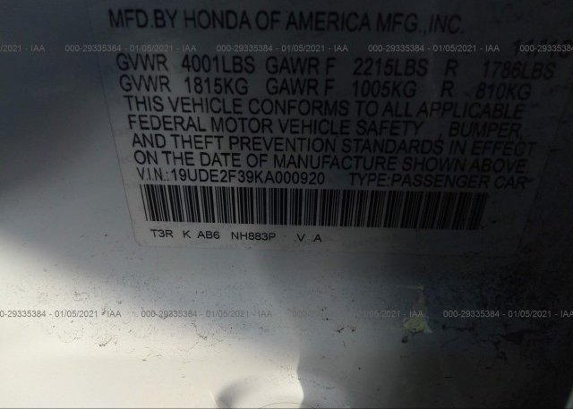 19UDE2F39KA000920 2019 ACURA ILX