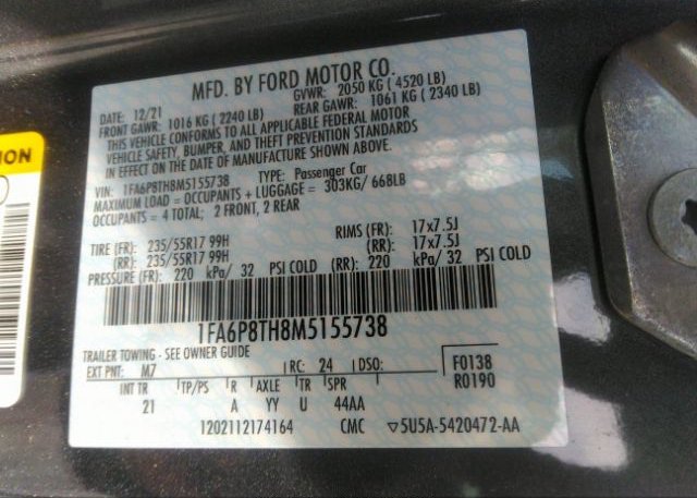 2021 FORD MUSTANG(VIN: 1FA6P8TH8M5155738