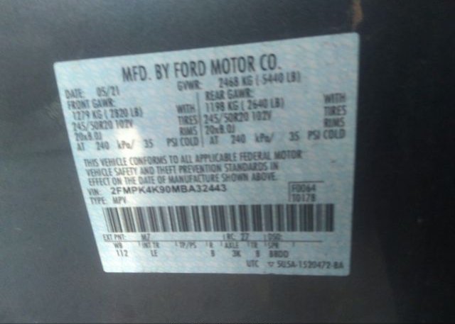 2021 FORD EDGE(VIN: 2FMPK4K90MBA32443