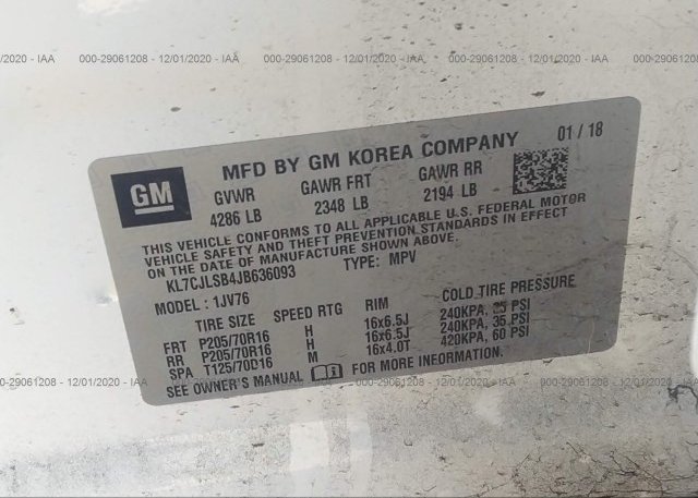 KL7CJLSB4JB636093 2018 CHEVROLET TRAX