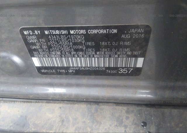 JA4AP3AU9HZ004326 2017 MITSUBISHI OUTLANDER SPORT