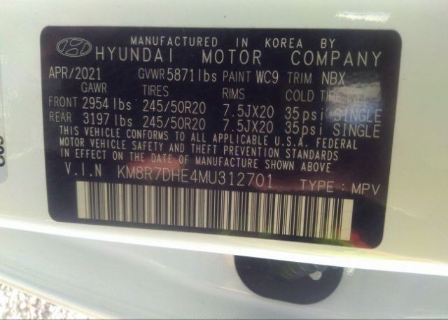 2021 HYUNDAI PALISADE(VIN: KM8R7DHE4MU312701
