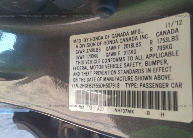 2HGFB2F55DH507918 2013 HONDA CIVIC SDN