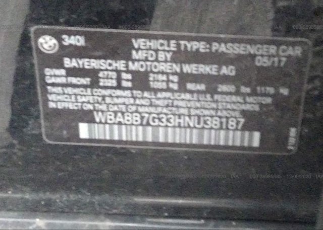 WBA8B7G33HNU38187 2017 BMW 3 SERIES