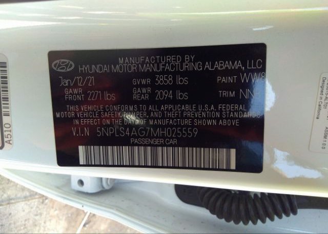 2021 HYUNDAI ELANTRA(VIN: 5NPLS4AG7MH025559