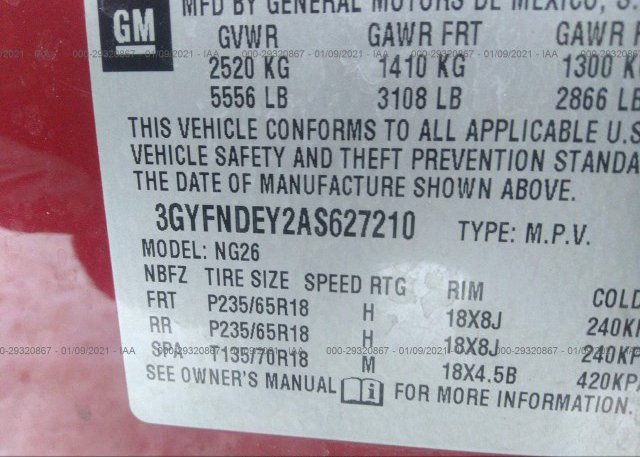 3GYFNDEY2AS627210 2010 CADILLAC SRX