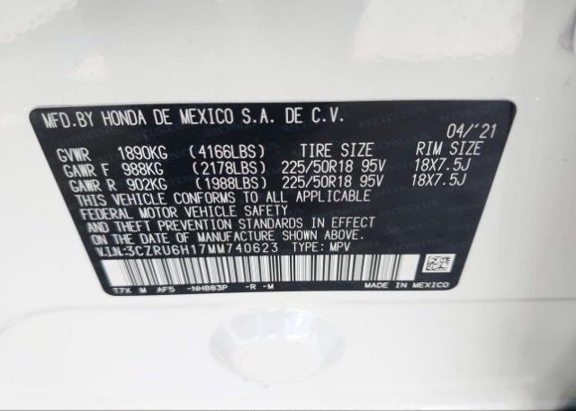 2021 HONDA HR-V(VIN: 3CZRU6H17MM740623