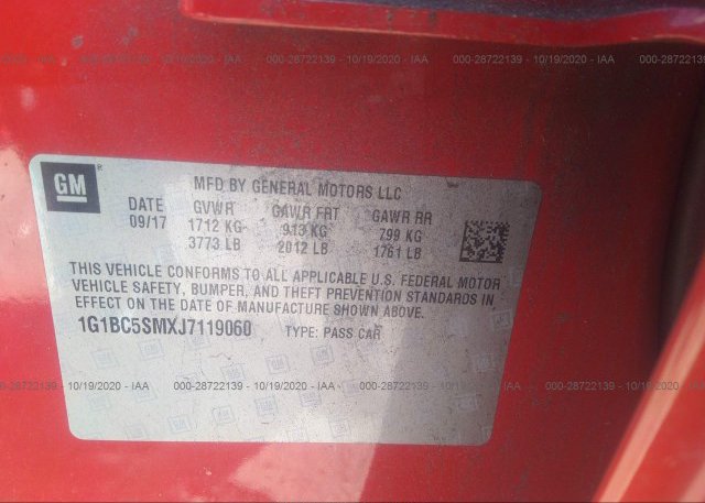 1G1BC5SMXJ7119060 2018 CHEVROLET CRUZE