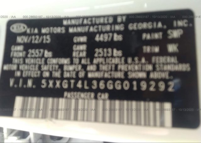 5XXGT4L36GG019292 2016 KIA OPTIMA