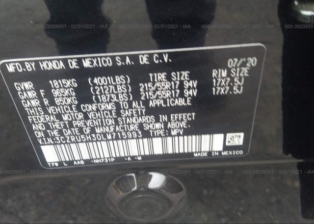 3CZRU5H30LM715993 2020 HONDA HR-V