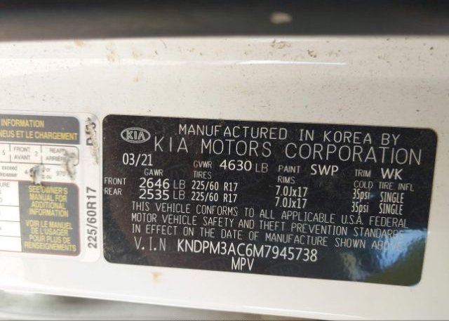 2021 KIA SPORTAGE(VIN: KNDPM3AC6M7945738