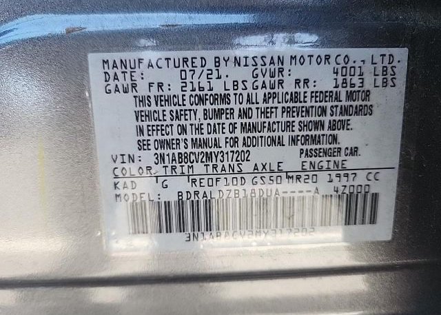 2021 NISSAN SENTRA(VIN: 3N1AB8CV2MY317202