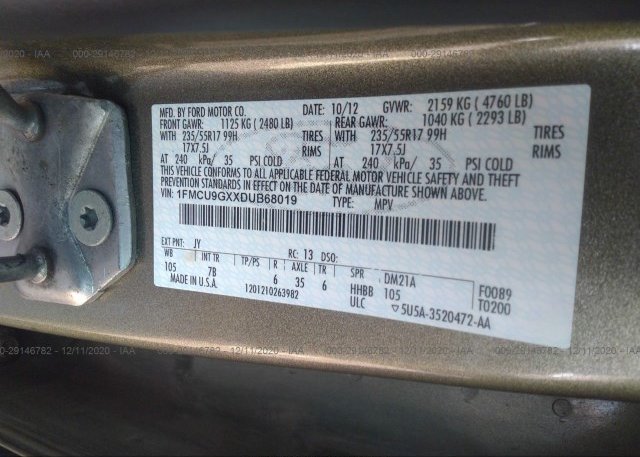 1FMCU9GXXDUB68019 2013 FORD ESCAPE