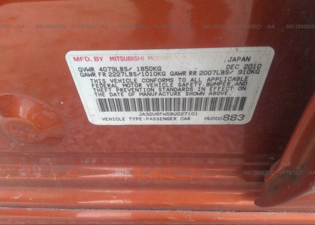 JA32U8FW5BU027101 2011 MITSUBISHI LANCER