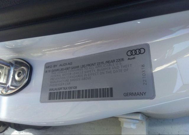 2019 AUDI A3 SEDAN VIN: WAUAUGFF7KA109109