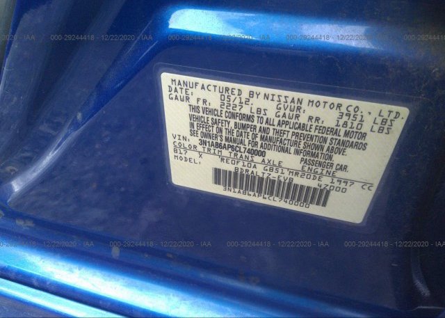 3N1AB6AP6CL740000 2012 NISSAN SENTRA