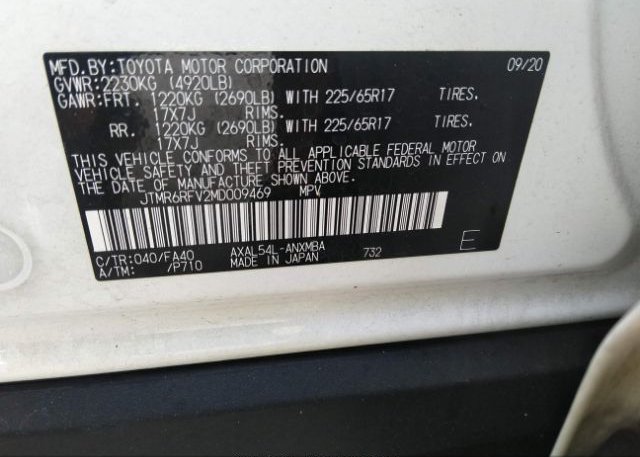 2021 TOYOTA RAV4(VIN: JTMR6RFV2MD009469