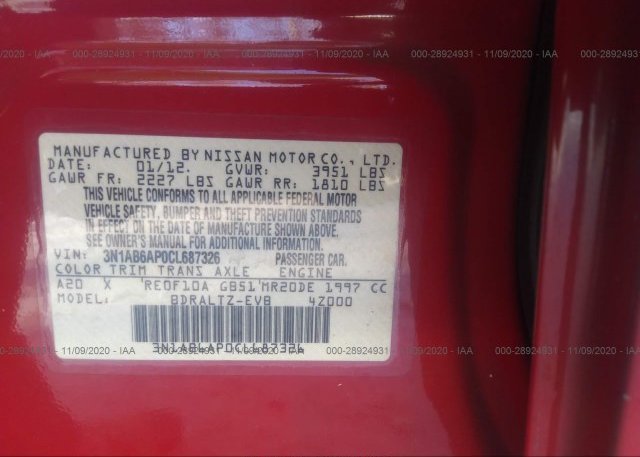 3N1AB6AP0CL687326 2012 NISSAN SENTRA