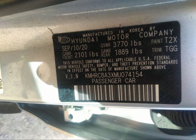 2021 HYUNDAI VENUE(VIN: KMHRC8A3XMU074154