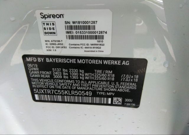 2019 BMW X3 VIN: 5UXTR7C55KLR50549