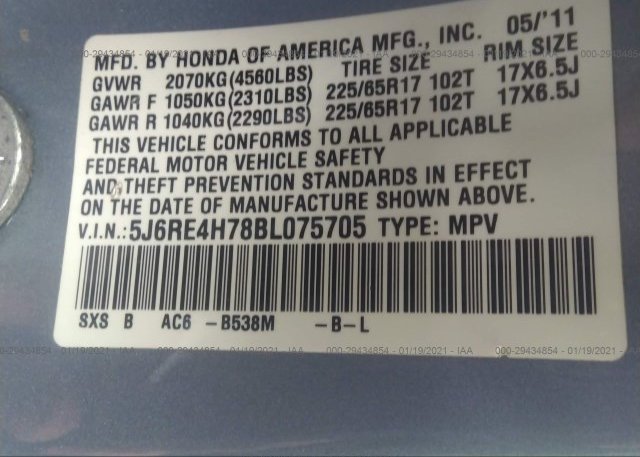 5J6RE4H78BL075705 2011 HONDA CR-V