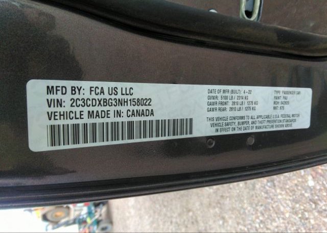 2022 DODGE CHARGER(VIN: 2C3CDXBG3NH158022