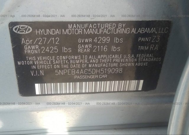 5NPEB4AC5DH519098 2013 HYUNDAI SONATA