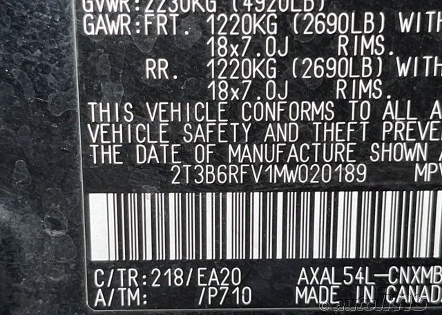 2021 TOYOTA RAV4(VIN: 2T3B6RFV1MW020189