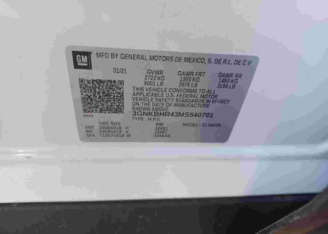 2021 CHEVROLET BLAZER(VIN: 3GNKBHR43MS540701