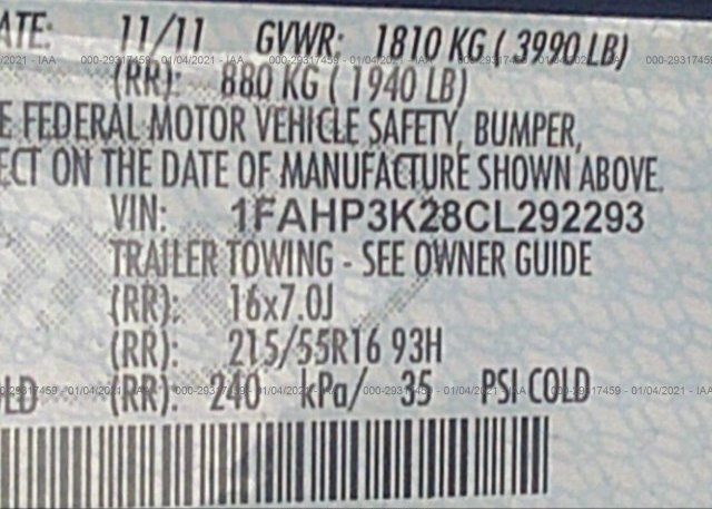 1FAHP3K28CL292293 2012 FORD FOCUS