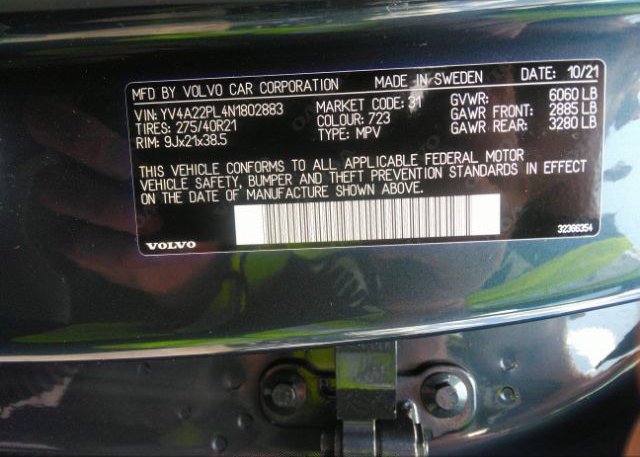 2022 VOLVO XC90(VIN: YV4A22PL4N1802883