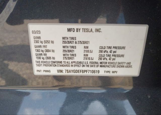 2023 TESLA MODEL Y(VIN: 7SAYGDEF8PF710619