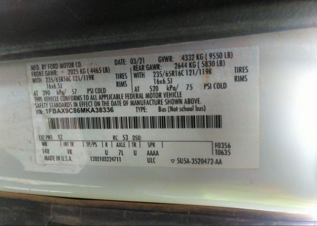 2021 FORD TRANSIT PASSENGER WAGON(VIN: 1FBAX9C86MKA38336