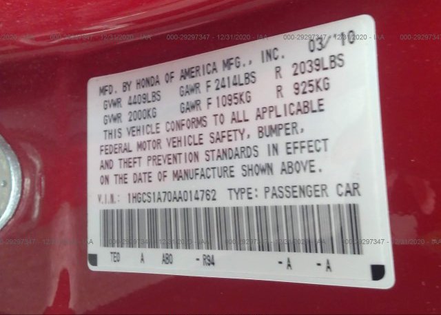 1HGCS1A70AA014762 2010 HONDA ACCORD CPE