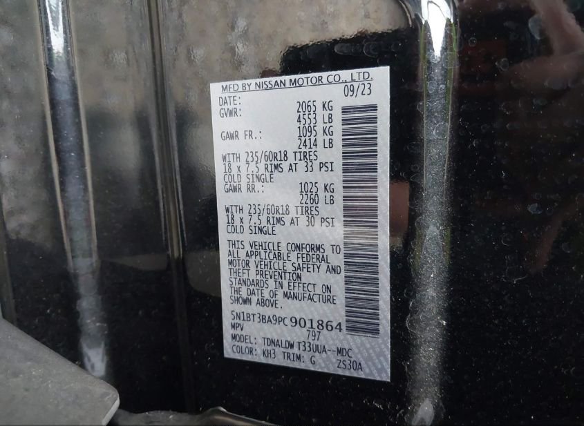 2023 NISSAN ROGUE SV FWD(VIN: 5N1BT3BA9PC901864