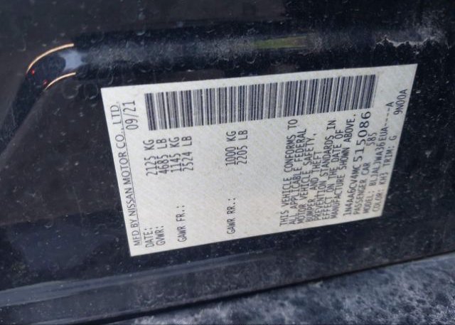 2021 NISSAN MAXIMA(VIN: 1N4AA6CV4MC515086