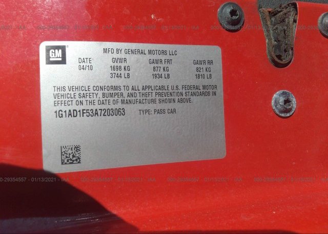1G1AD1F53A7203063 2010 CHEVROLET COBALT