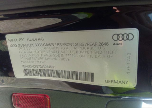 2021 AUDI A5 SPORTBACK(VIN: WAUDACF57MA014591