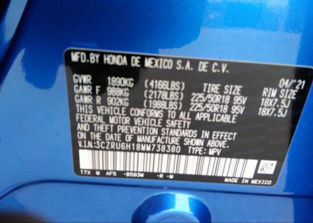2021 HONDA HR-V(VIN: 3CZRU6H18MM738380