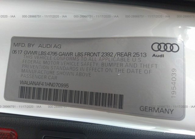 WAUANAF41HN070995 2017 AUDI A4