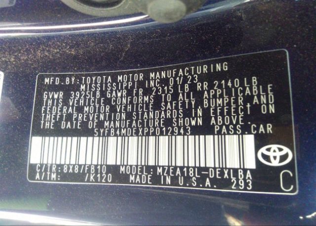 2023 TOYOTA COROLLA(VIN: 5YFB4MDEXPP012943