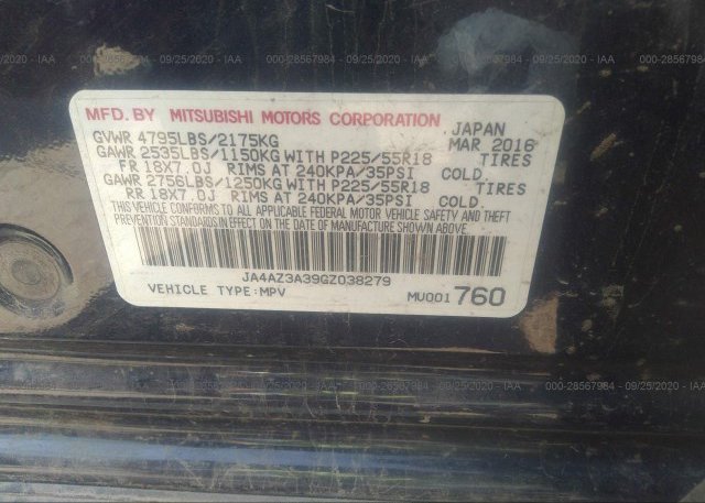 JA4AZ3A39GZ038279 2016 MITSUBISHI OUTLANDER