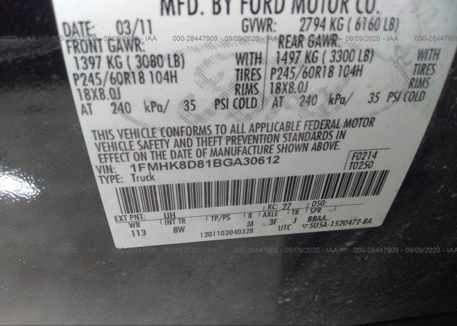 1FMHK8D81BGA30612 2011 FORD EXPLORER
