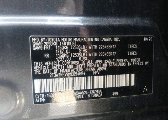 2021 TOYOTA RAV4(VIN: 2T3W1RFV8MC094694