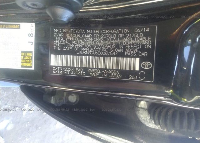 JTDKN3DU6E0387587 2014 TOYOTA PRIUS