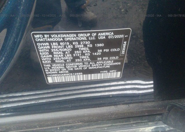 1V2RR2CA8MC512685 2021 VOLKSWAGEN ATLAS