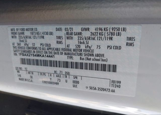2021 FORD TRANSIT PASSENGER WAGON(VIN: 1FBAX2Y84MKA14441