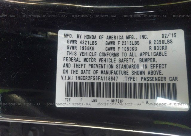 1HGCR2F56FA118947 2015 HONDA ACCORD SEDAN