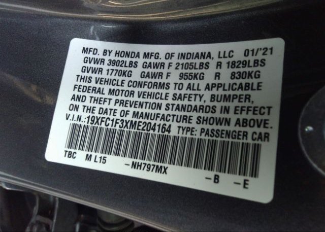 2021 HONDA CIVIC SEDAN(VIN: 19XFC1F3XME204164