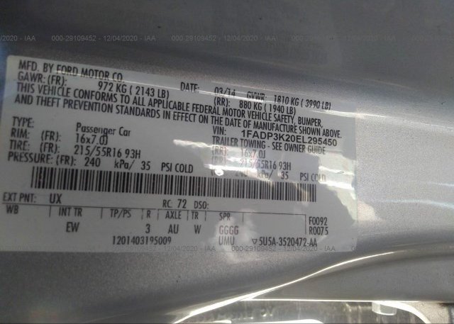 1FADP3K20EL295450 2014 FORD FOCUS